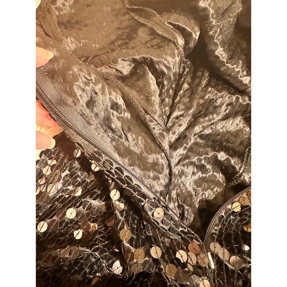 Lime Nite 80's Vintage Black Sequin 3 Spaghetti Straps Cocktail Party Dress Sz 8 - Picture 7 of 9